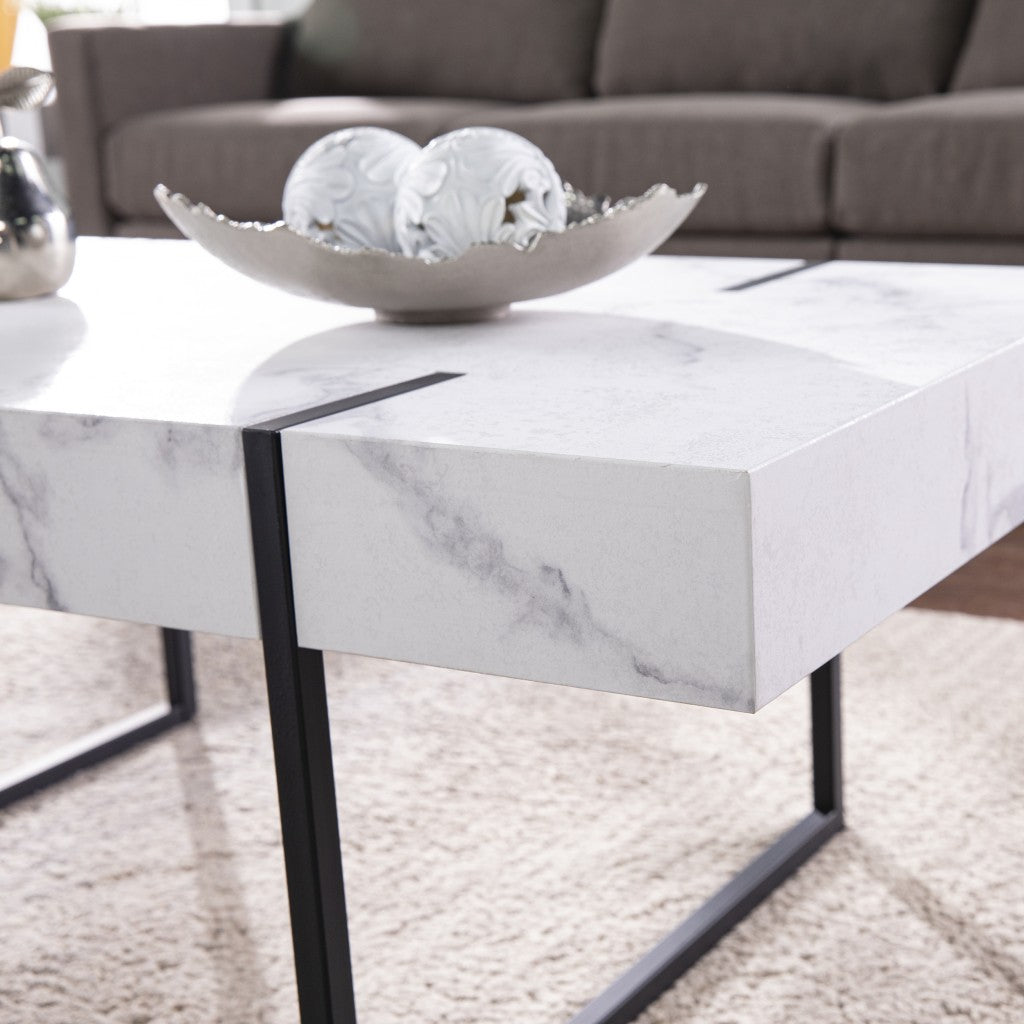 43" White And Black Faux Marble And Metal With Iron Coffee Table-6