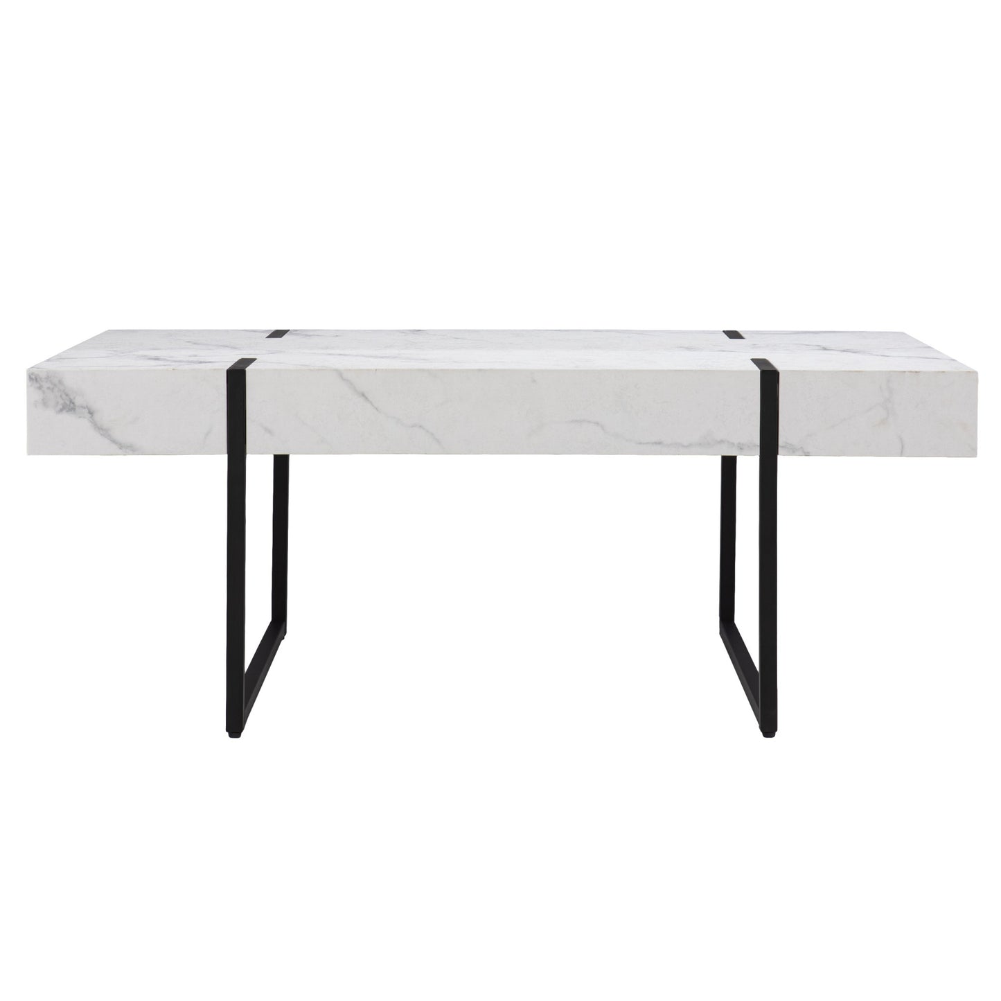 43" White And Black Faux Marble And Metal With Iron Coffee Table-0