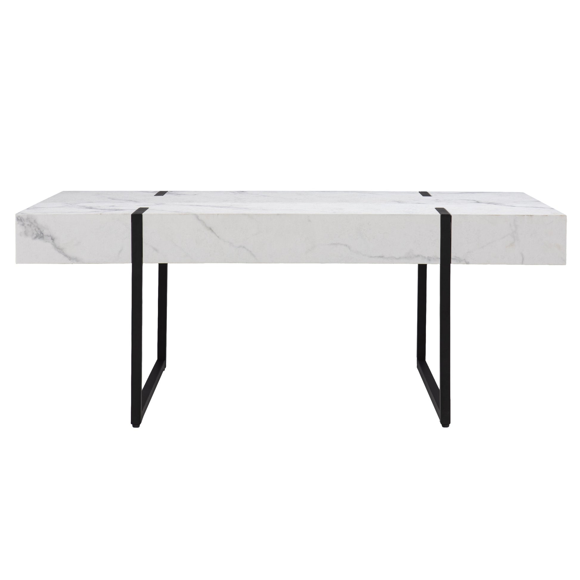 43" White And Black Faux Marble And Metal With Iron Coffee Table-0