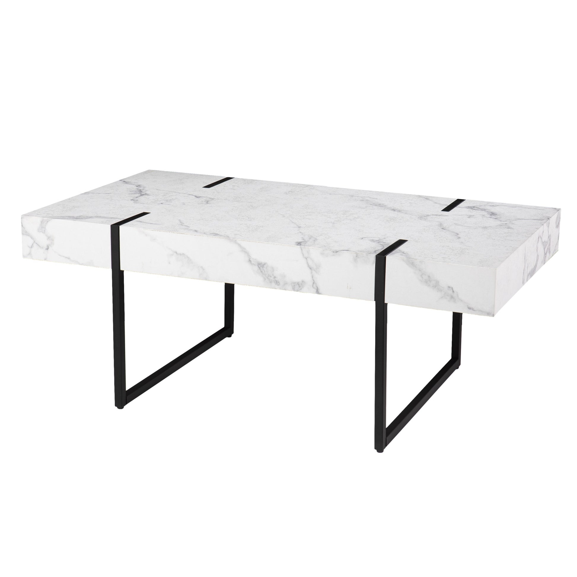 43" White And Black Faux Marble And Metal With Iron Coffee Table-2
