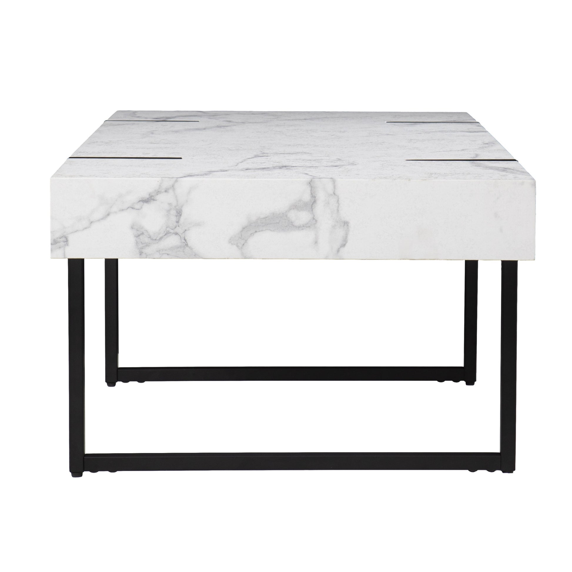 43" White And Black Faux Marble And Metal With Iron Coffee Table-3