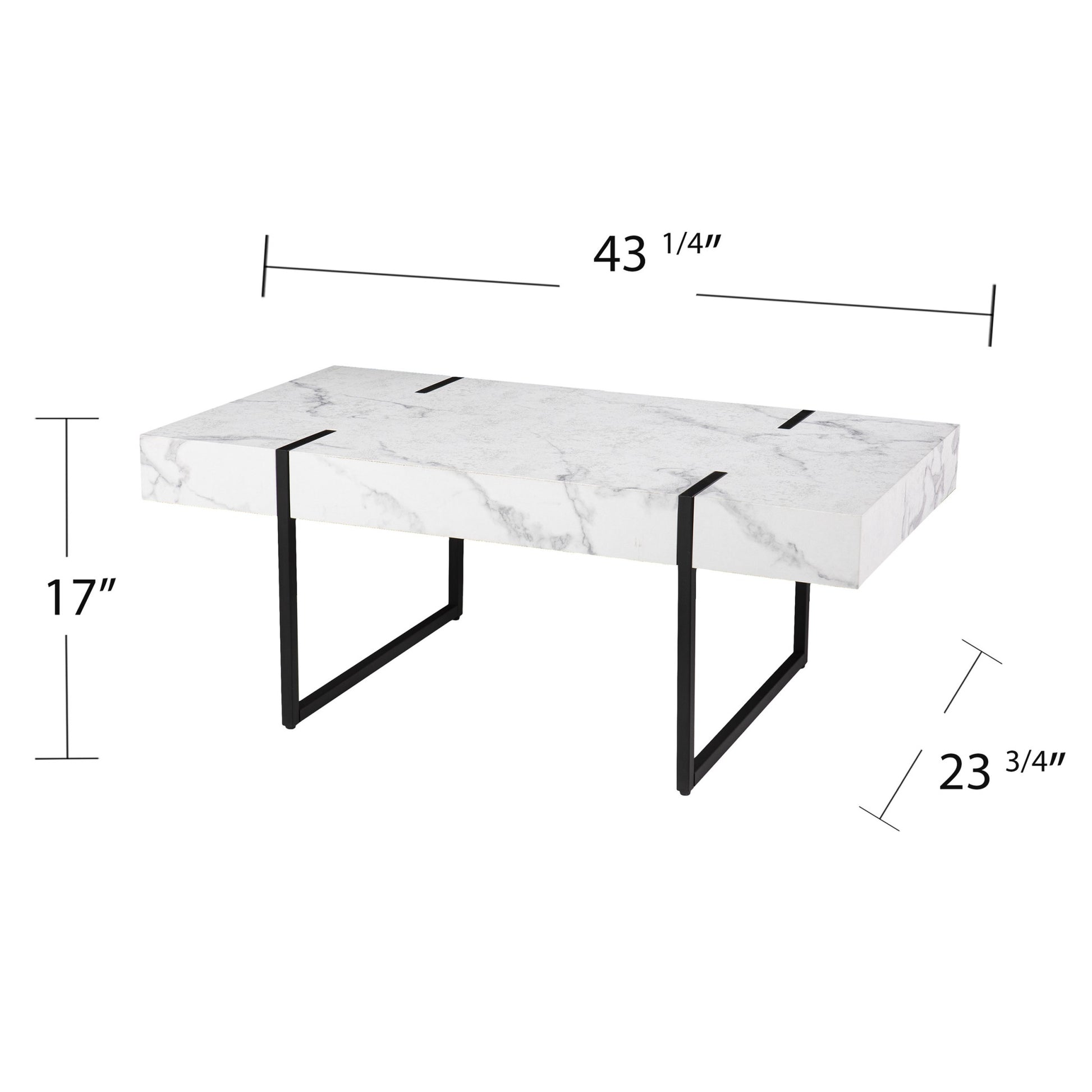 43" White And Black Faux Marble And Metal With Iron Coffee Table-8