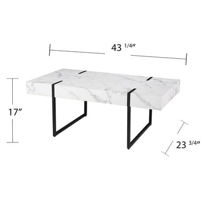 43" White And Black Faux Marble And Metal With Iron Coffee Table-8