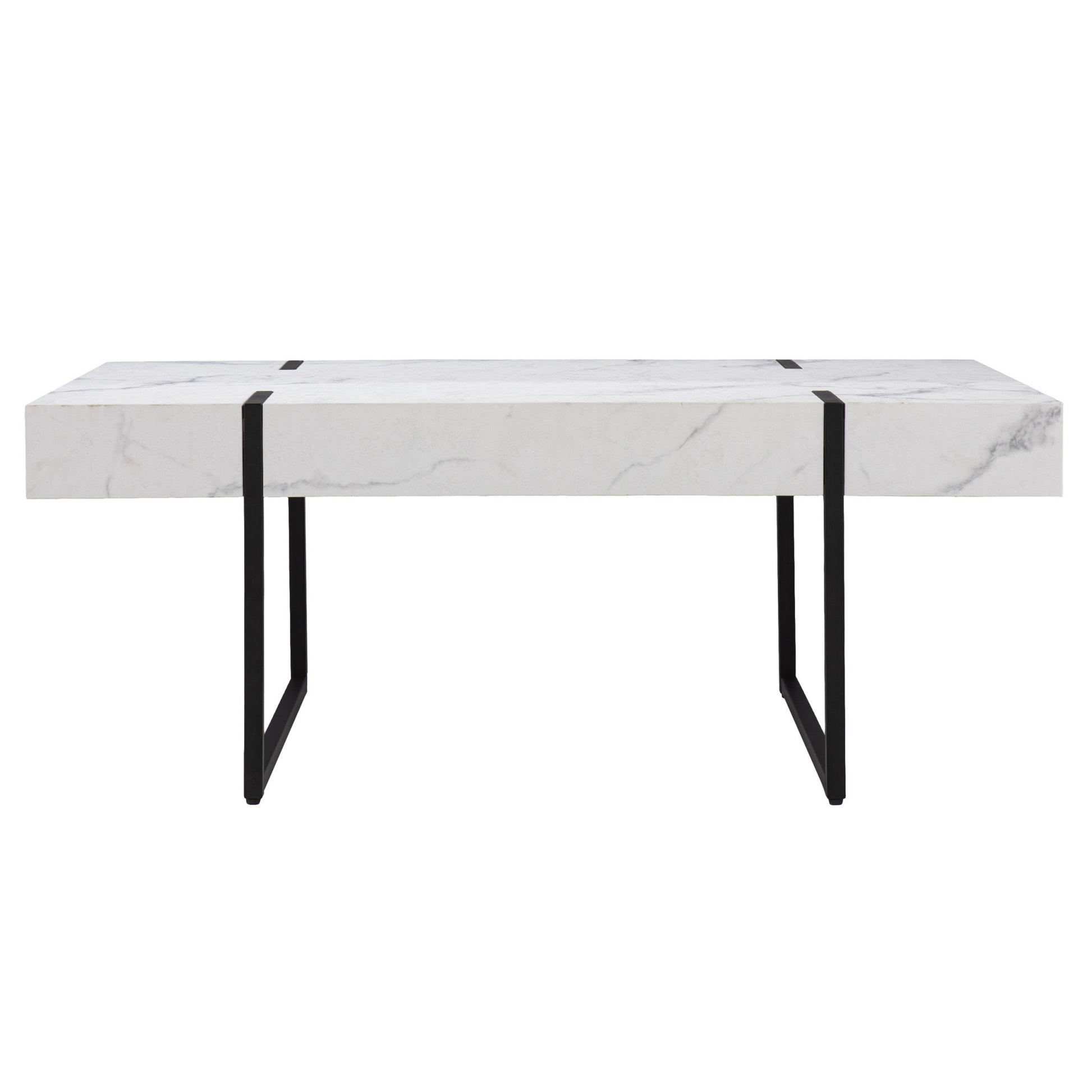 43" White And Black Faux Marble And Metal With Iron Coffee Table-5