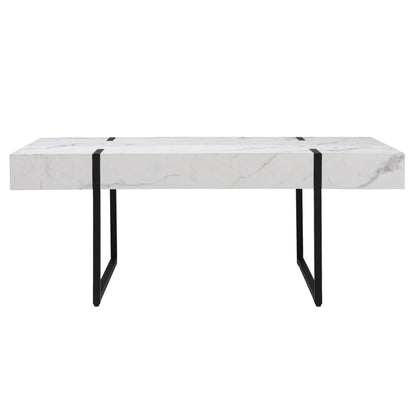 43" White And Black Faux Marble And Metal With Iron Coffee Table-5