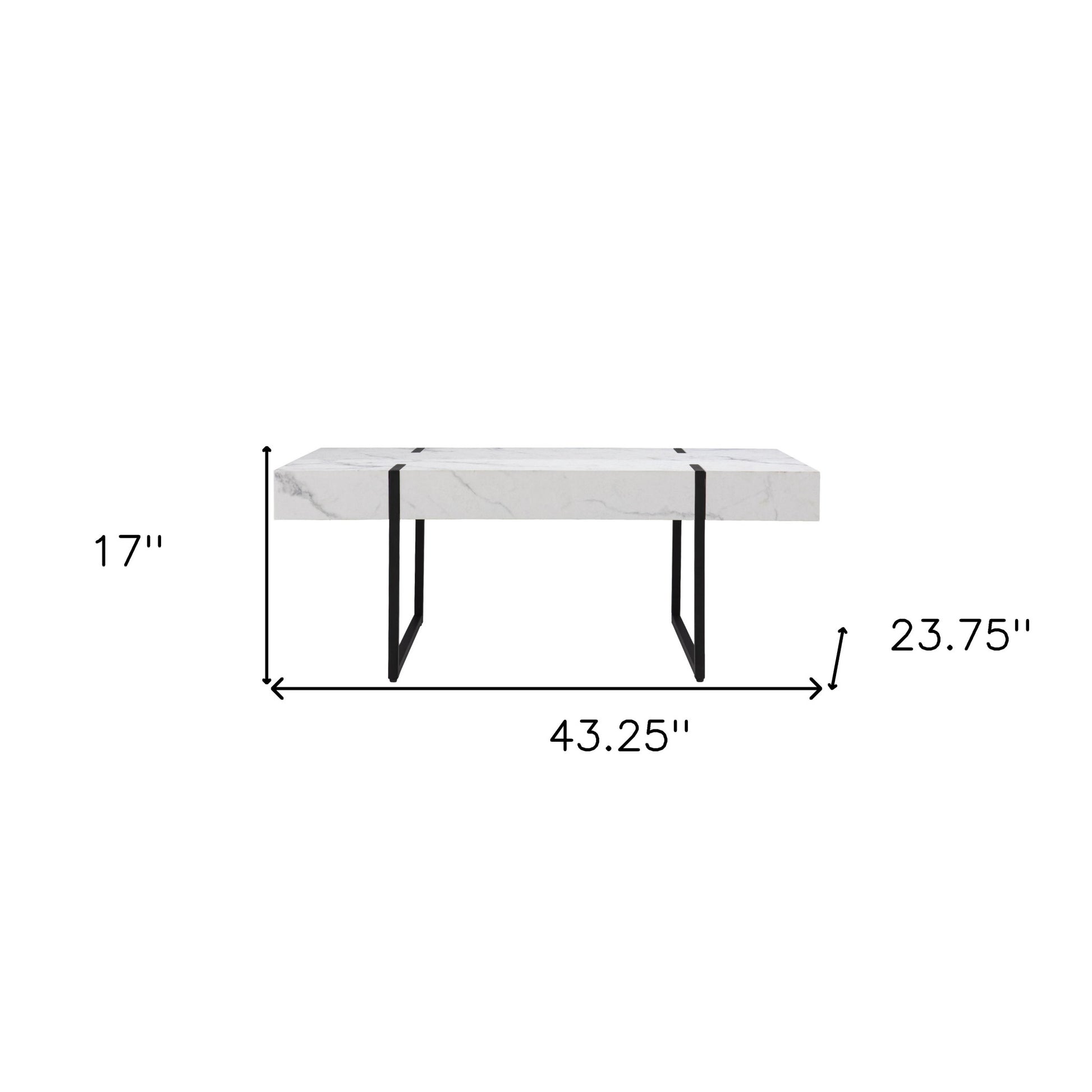 43" White And Black Faux Marble And Metal With Iron Coffee Table-7