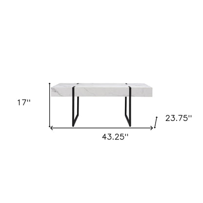 43" White And Black Faux Marble And Metal With Iron Coffee Table-7