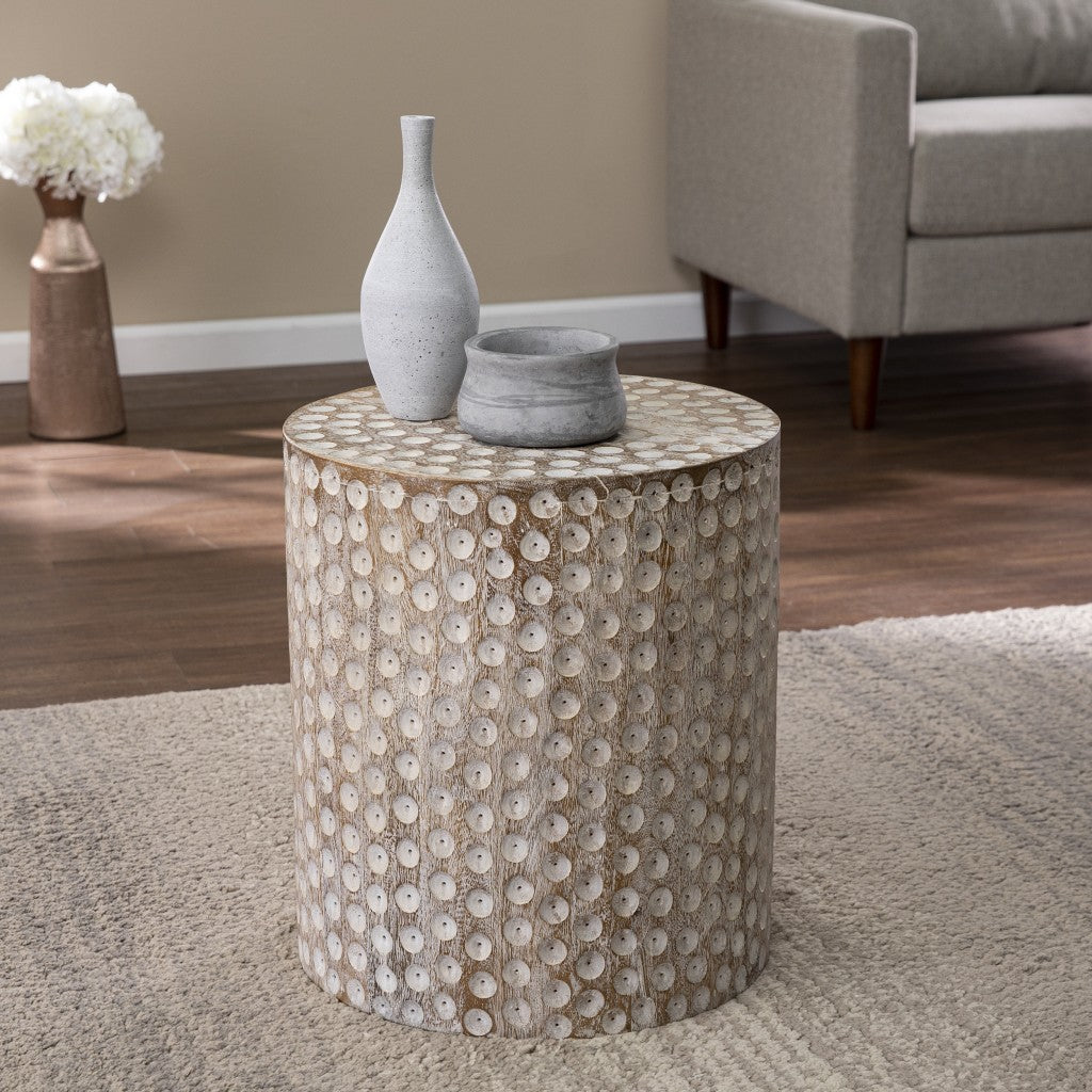 18" Washed White Solid Wood Round End Table-7