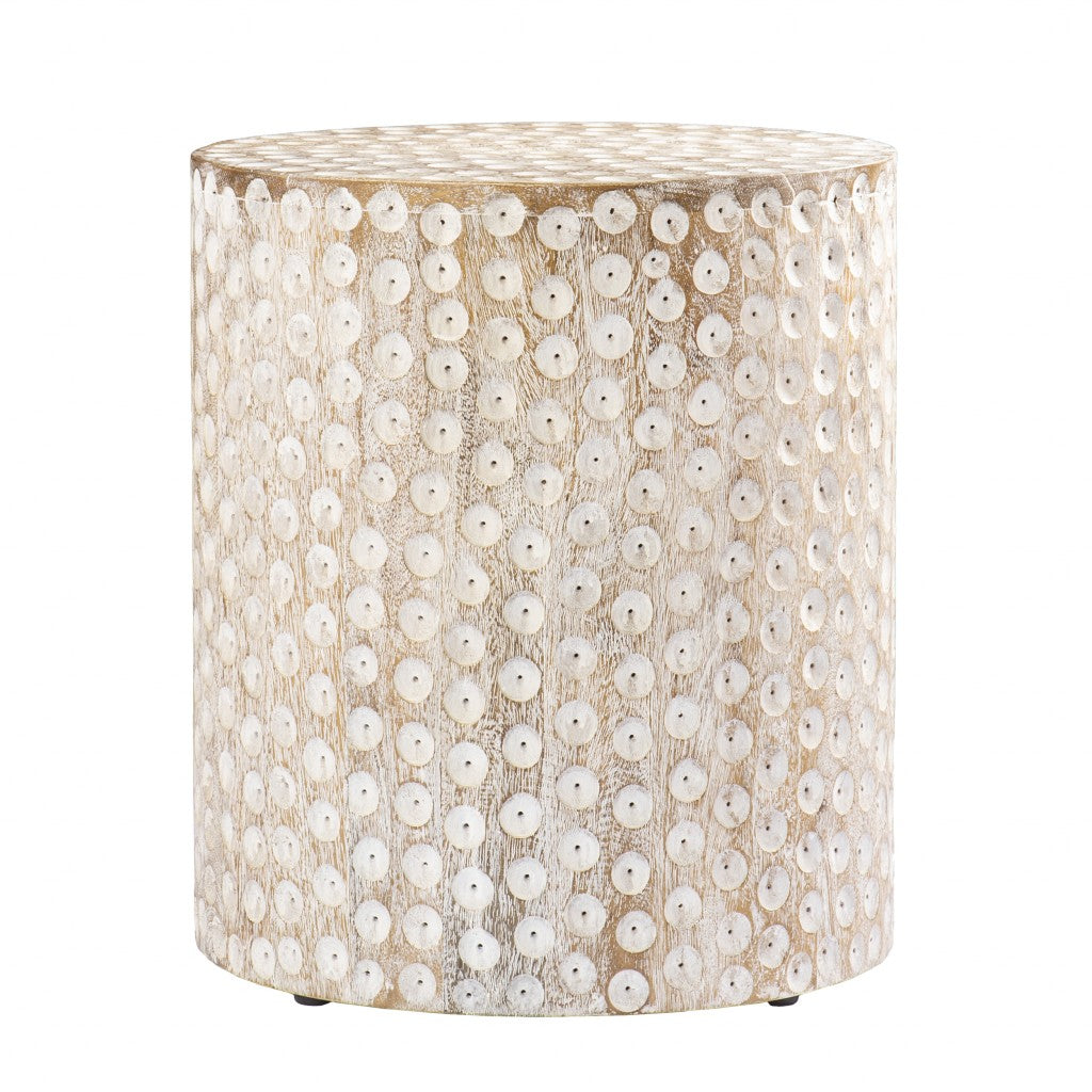 18" Washed White Solid Wood Round End Table-0