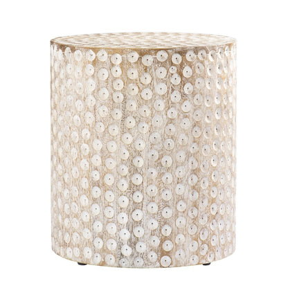 18" Washed White Solid Wood Round End Table-0