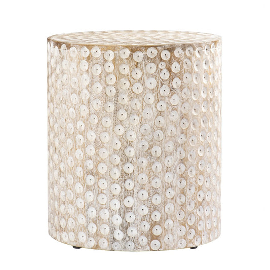 18" Washed White Solid Wood Round End Table-0
