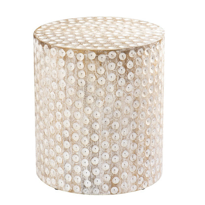 18" Washed White Solid Wood Round End Table-1