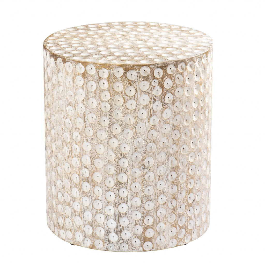 18" Washed White Solid Wood Round End Table-4