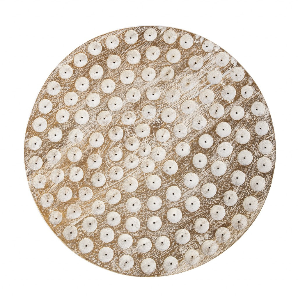18" Washed White Solid Wood Round End Table-5