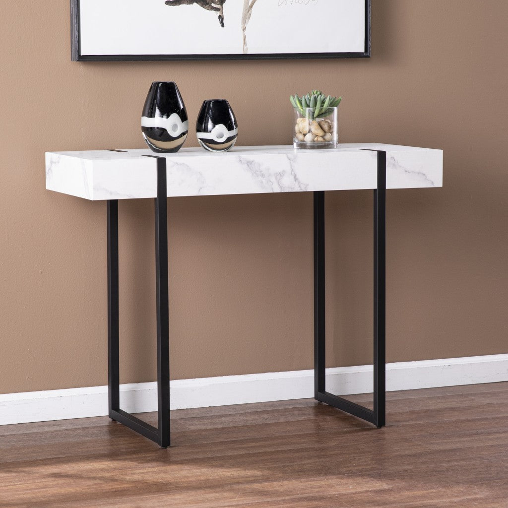 39" White and Black Faux Marble Sled Console Table-6