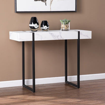 39" White and Black Faux Marble Sled Console Table-6