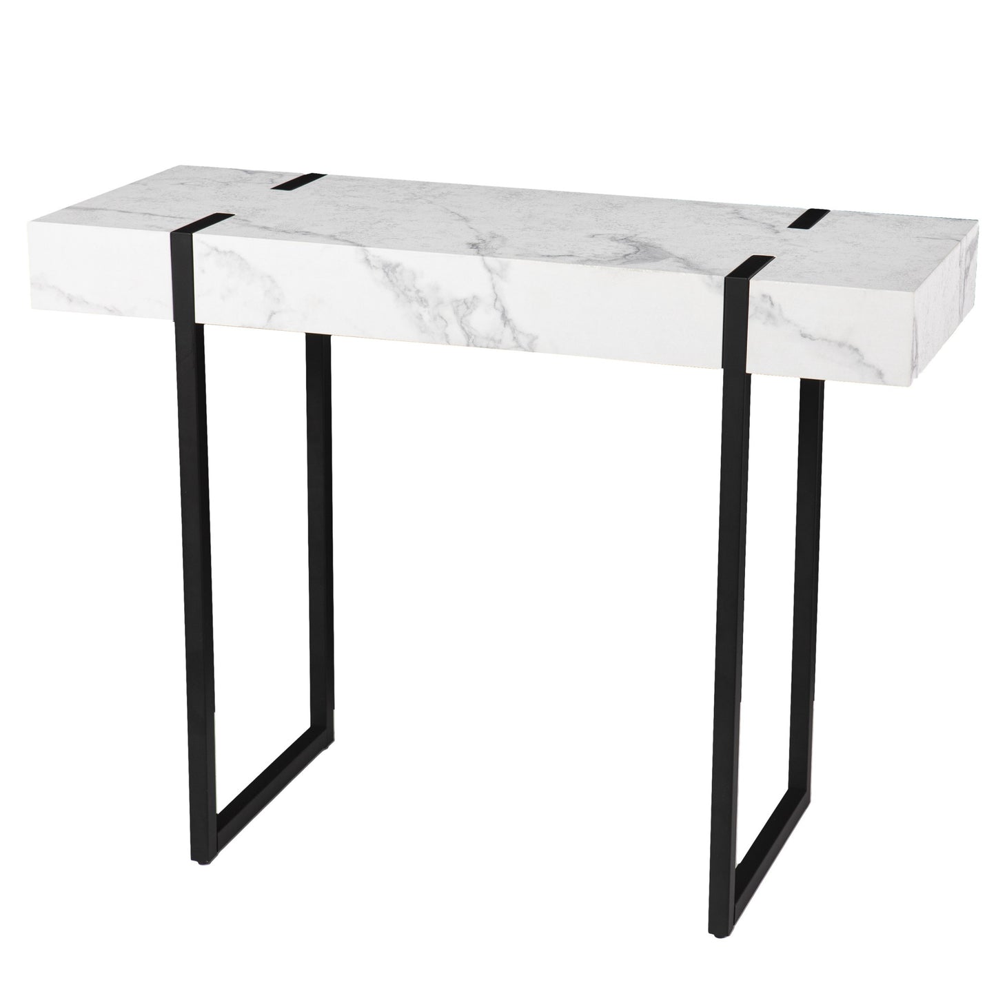39" White and Black Faux Marble Sled Console Table-2