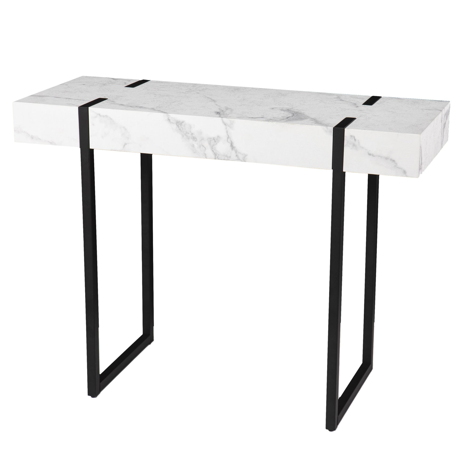 39" White and Black Faux Marble Sled Console Table-2