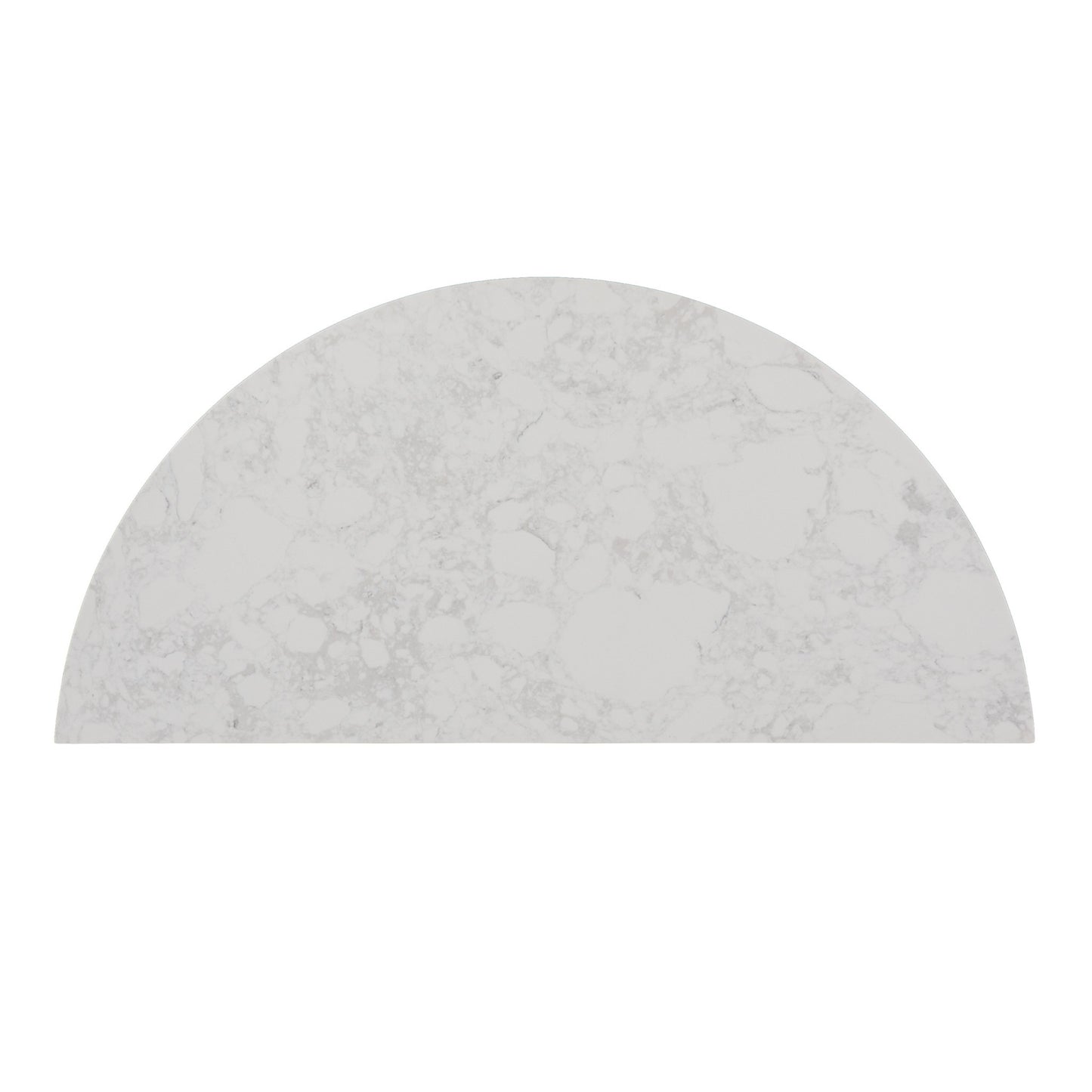 42" White and Natural Faux Marble Half Circle Three Leg Console Table With Shelves-5