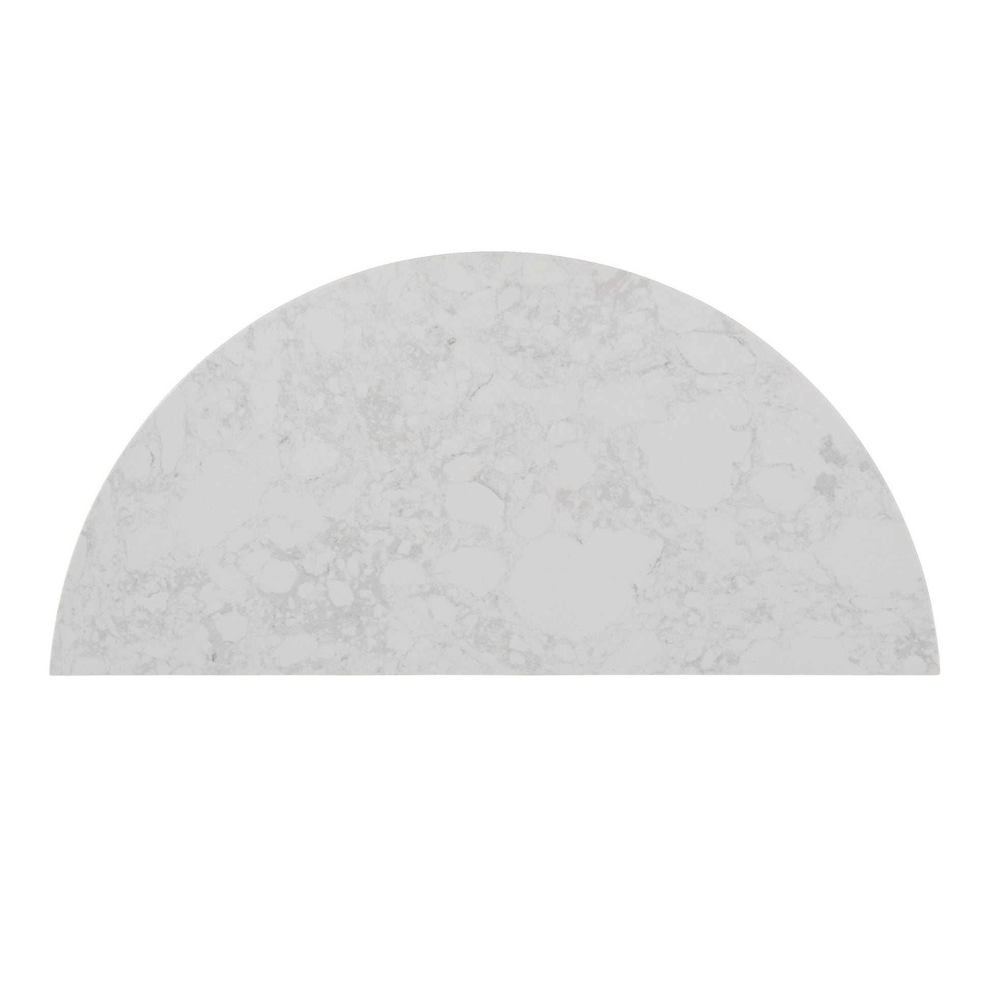 42" White and Natural Faux Marble Half Circle Three Leg Console Table With Shelves-5
