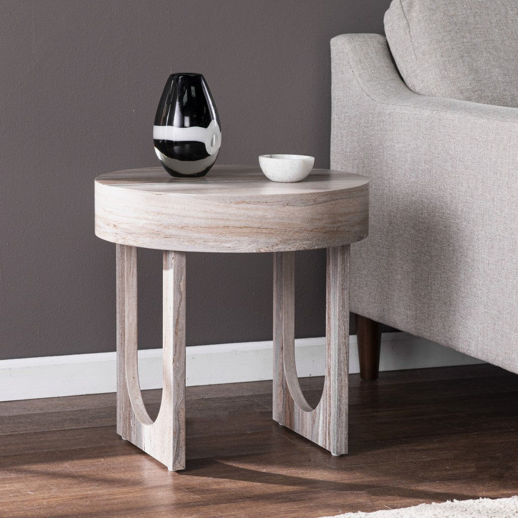 20" Brown Manufactured Wood Round End Table-6