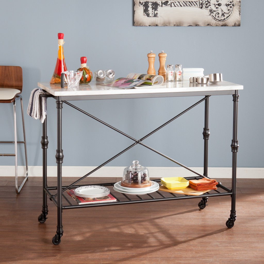 Black and White 49" Rolling Kitchen Island With Storage-3