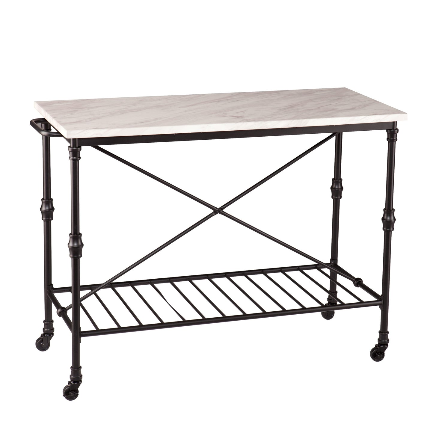 Black and White 49" Rolling Kitchen Island With Storage-0