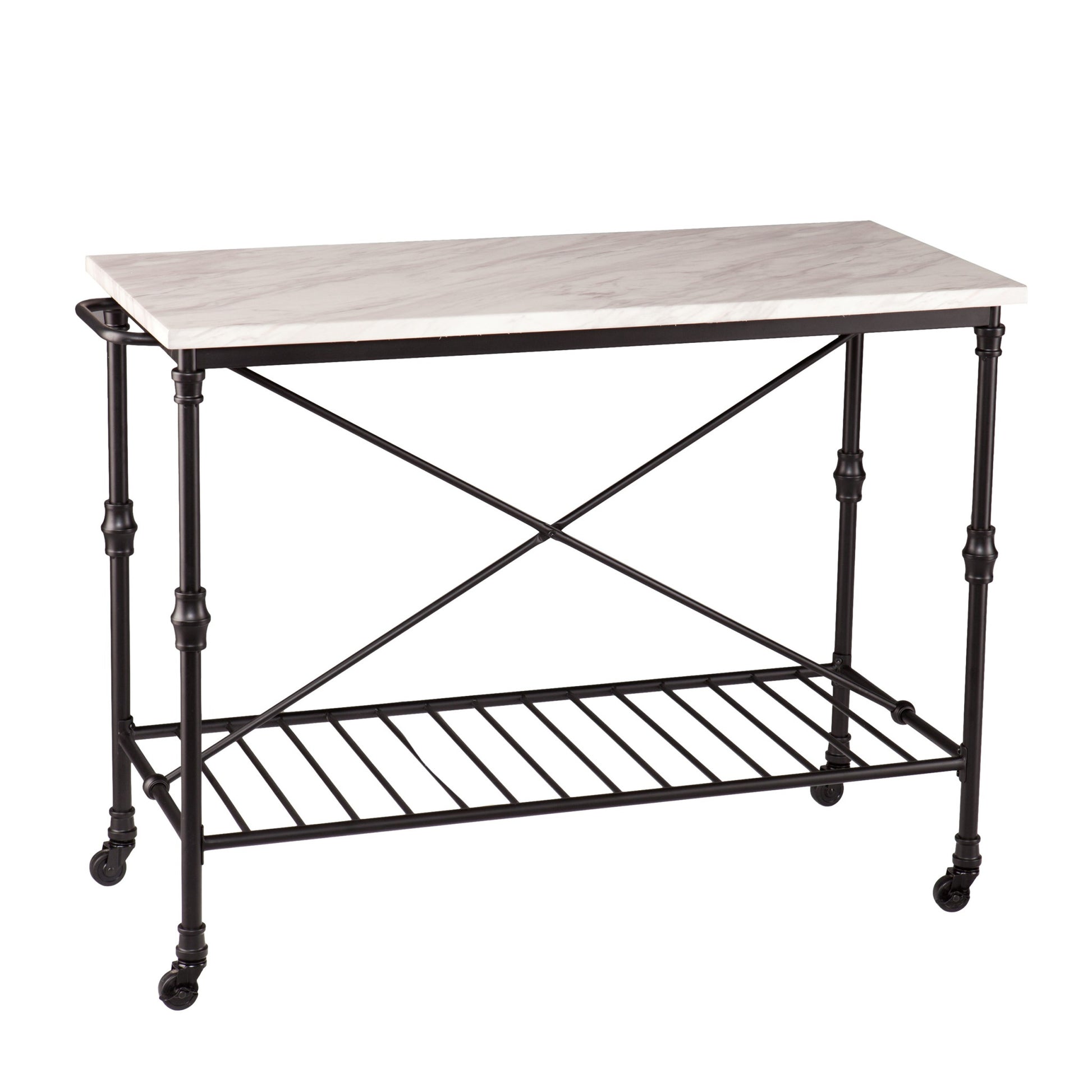 Black and White 49" Rolling Kitchen Island With Storage-0