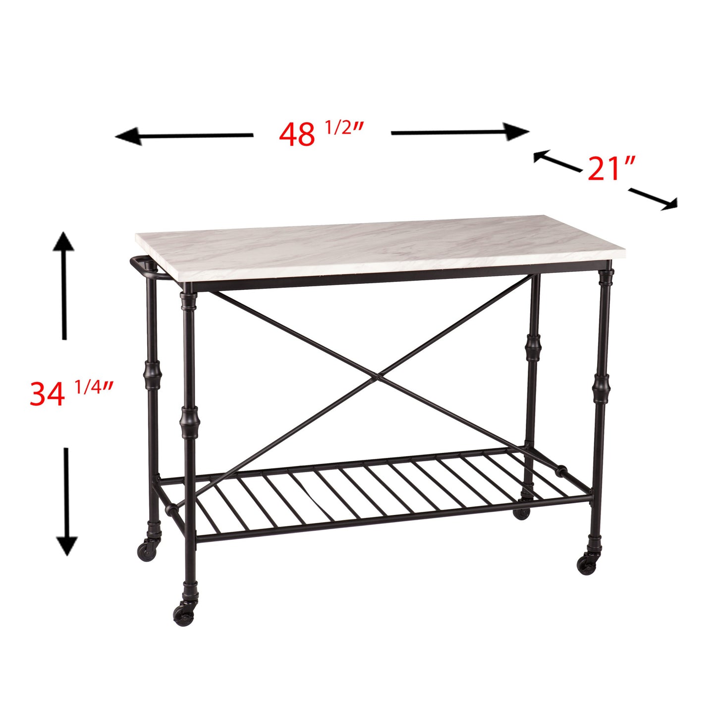 Black and White 49" Rolling Kitchen Island With Storage-4