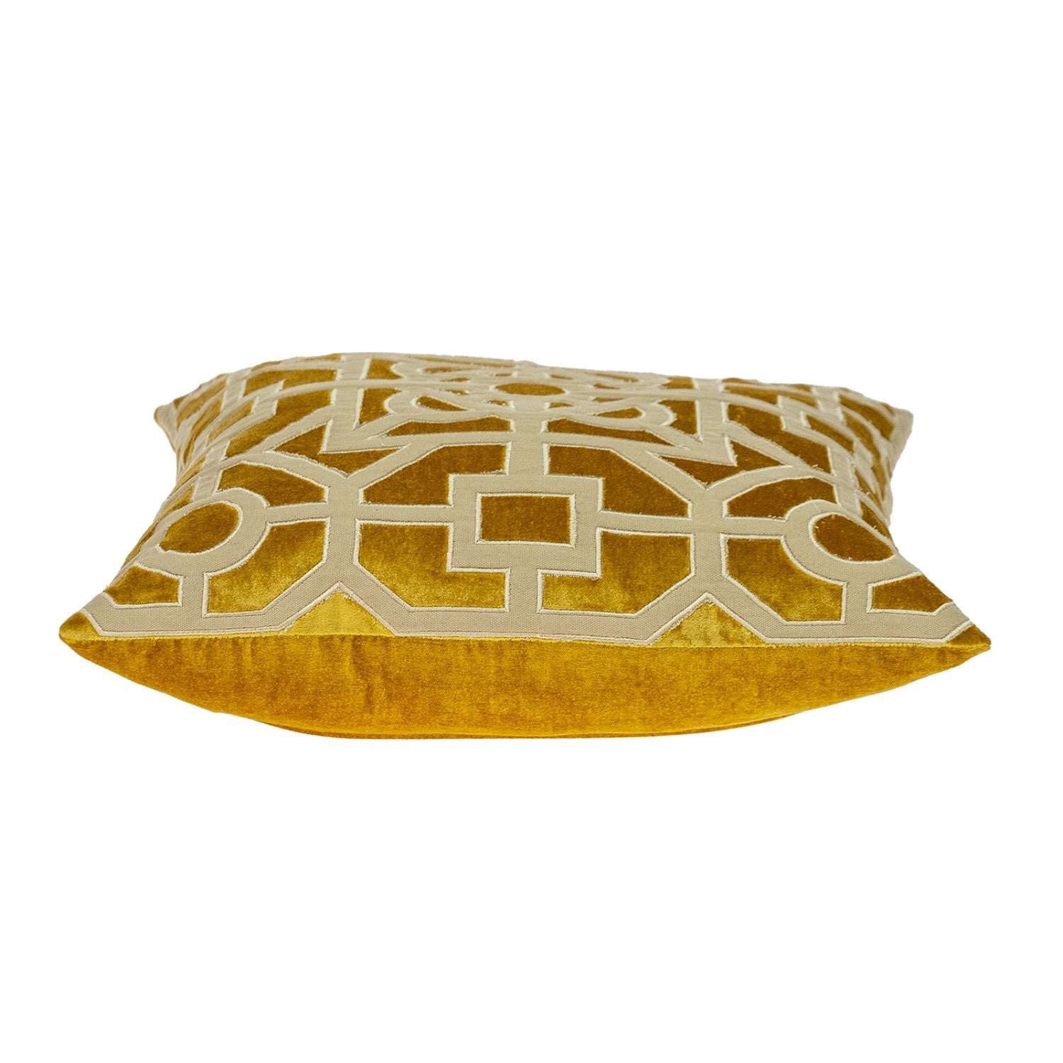 18" Mustard Yellow Velvet Throw Pillow-2