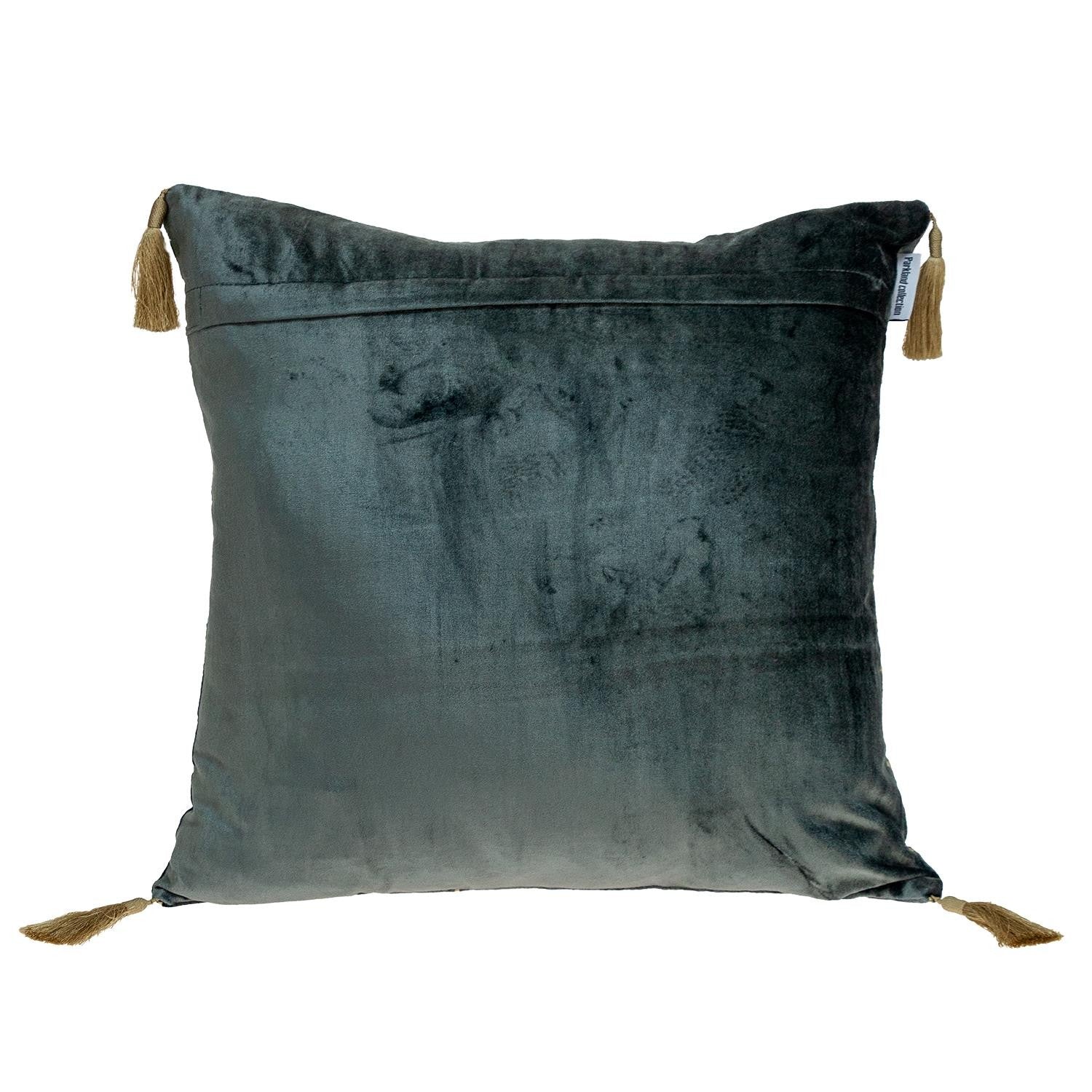 Charcoal and Gold Geo Velvet Throw Pillow with Gold Tassels-3