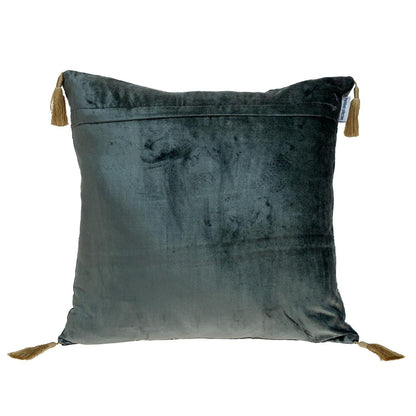 Charcoal and Gold Geo Velvet Throw Pillow with Gold Tassels-3