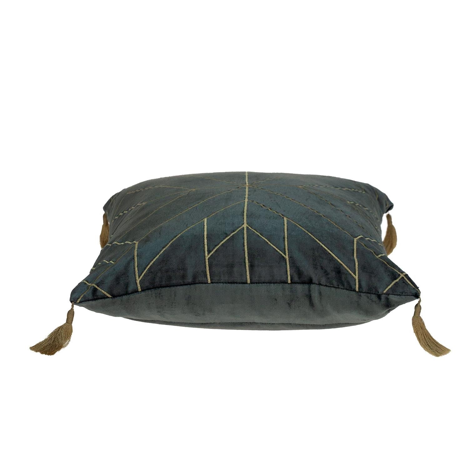 Charcoal and Gold Geo Velvet Throw Pillow with Gold Tassels-4