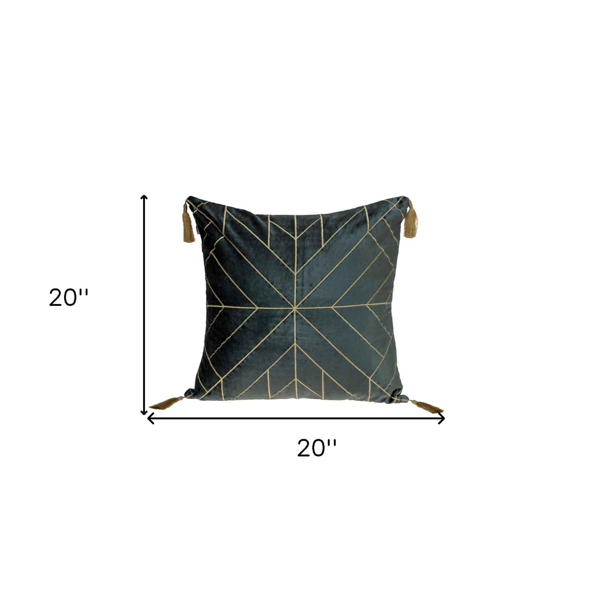 Charcoal and Gold Geo Velvet Throw Pillow with Gold Tassels-2