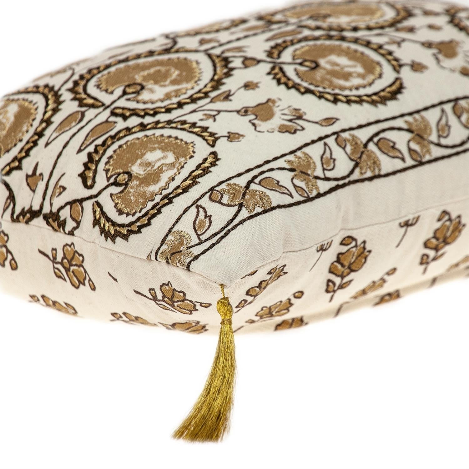 Gold and Bronze Embroidered Decorative Lumbar Pillow-4
