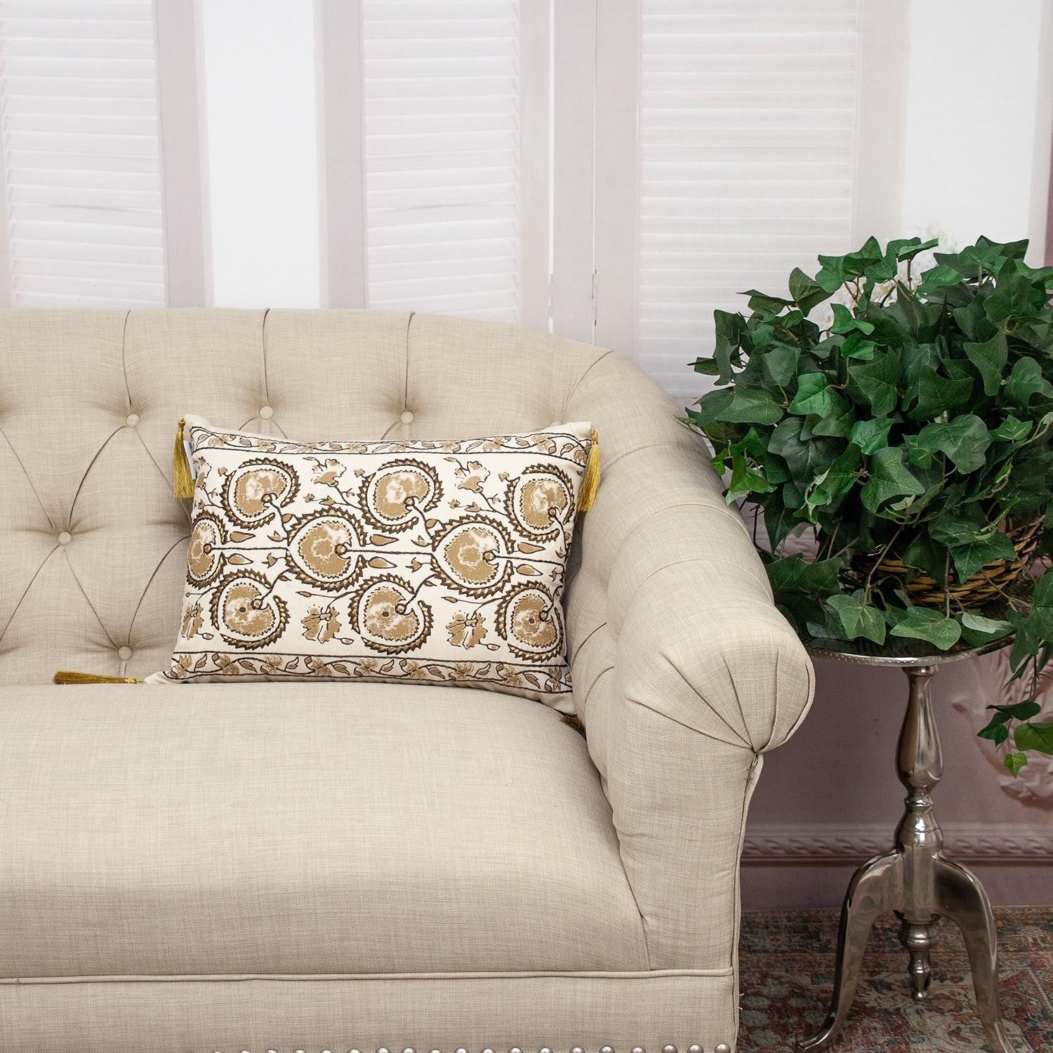 Gold and Bronze Embroidered Decorative Lumbar Pillow-5