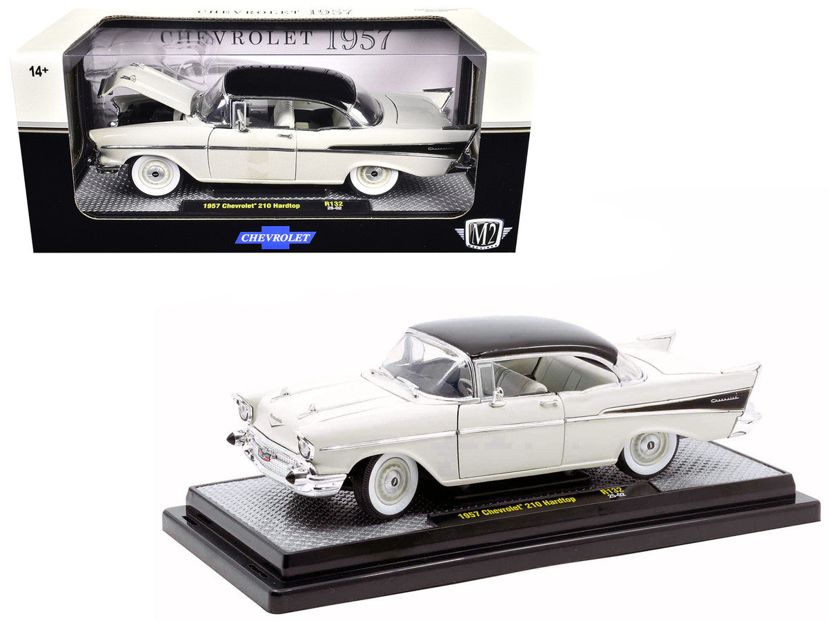 1957 Chevrolet 210 Hardtop White with a Black Top and White and Black Interior Limited Edition to 6650 pieces Worldwide 1/24 Diecast Model Car by M2 Machines-2