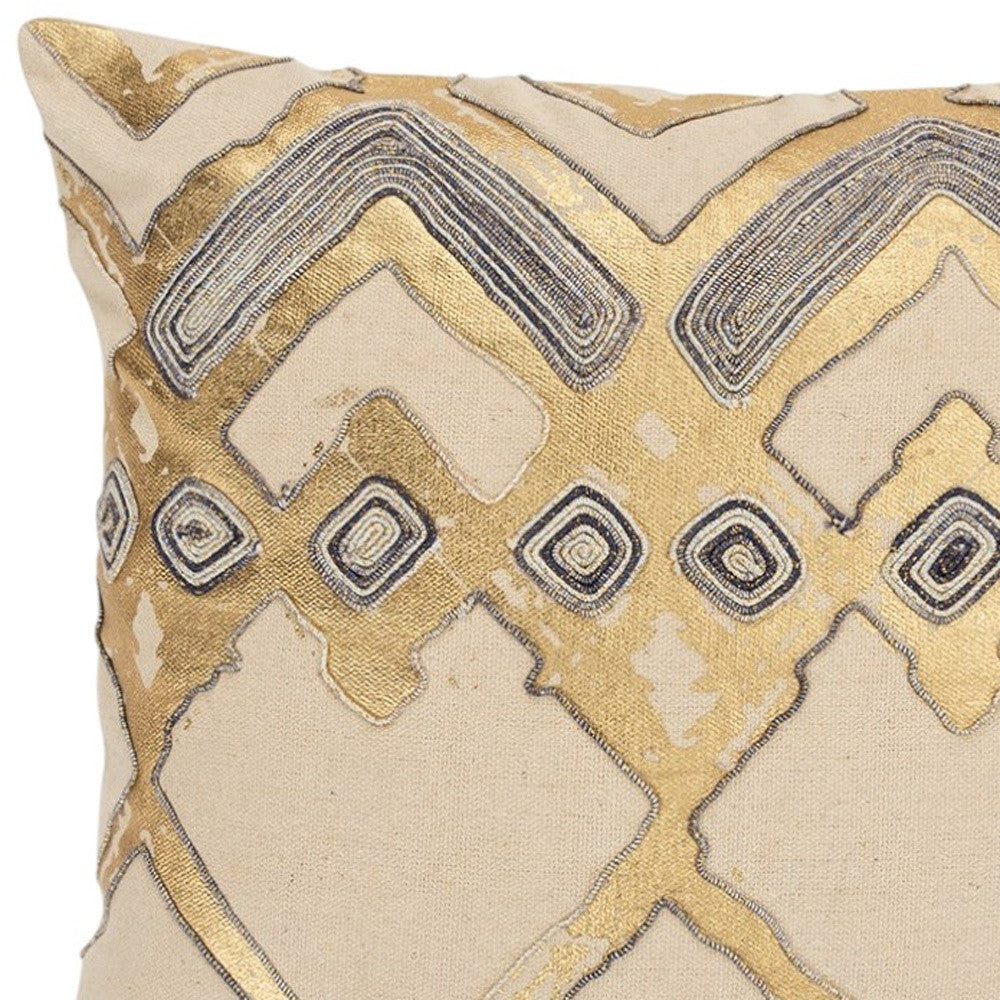 Beige Gold Foil Distressed Modern Throw Pillow-2
