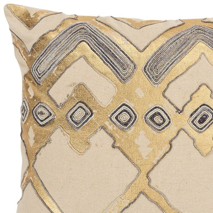 Beige Gold Foil Distressed Modern Throw Pillow-2