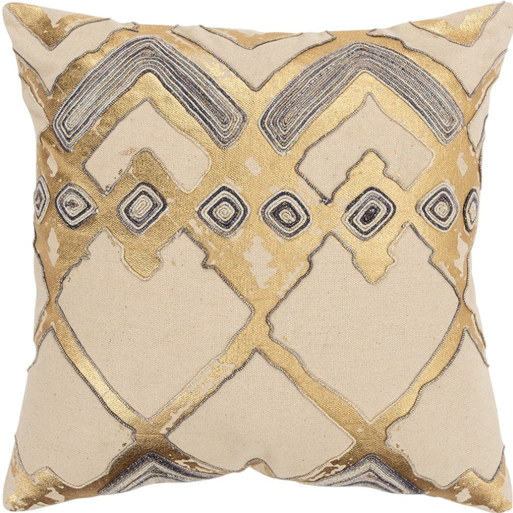 Beige Gold Foil Distressed Modern Throw Pillow-3