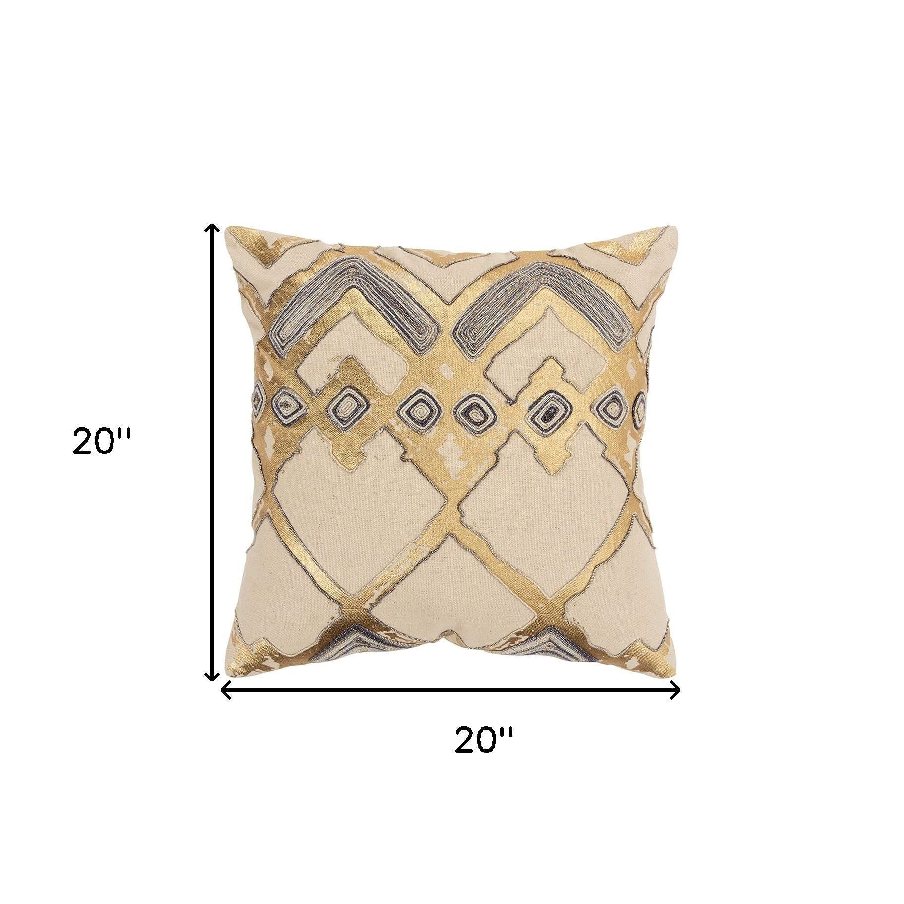 Beige Gold Foil Distressed Modern Throw Pillow-5