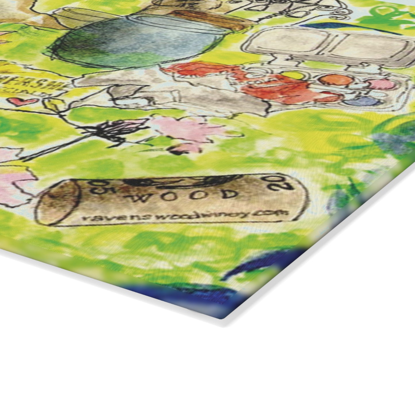 Watercolor Dining Table Vignette Glass Cutting Board - Ideal for Food Preparation and Serving, Housewarmings, Birthdays - Vibrant Colors,