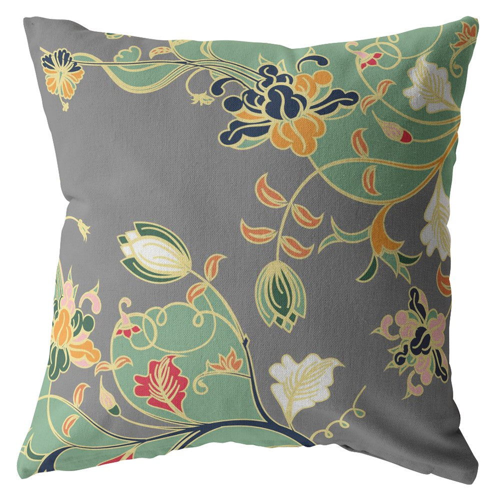 16" Green Gray Garden Zippered Suede Throw Pillow-2