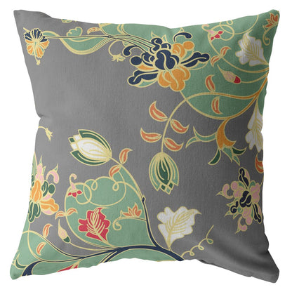 16" Green Gray Garden Zippered Suede Throw Pillow-2