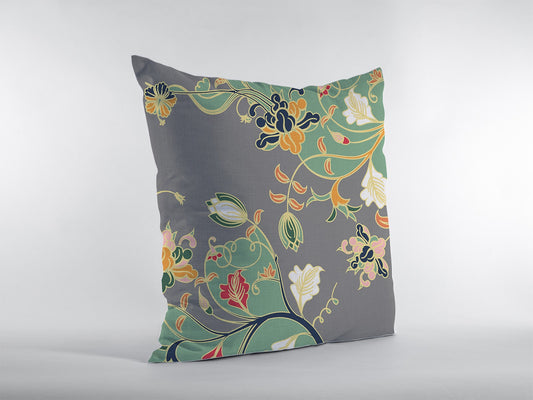 16" Green Gray Garden Zippered Suede Throw Pillow-0