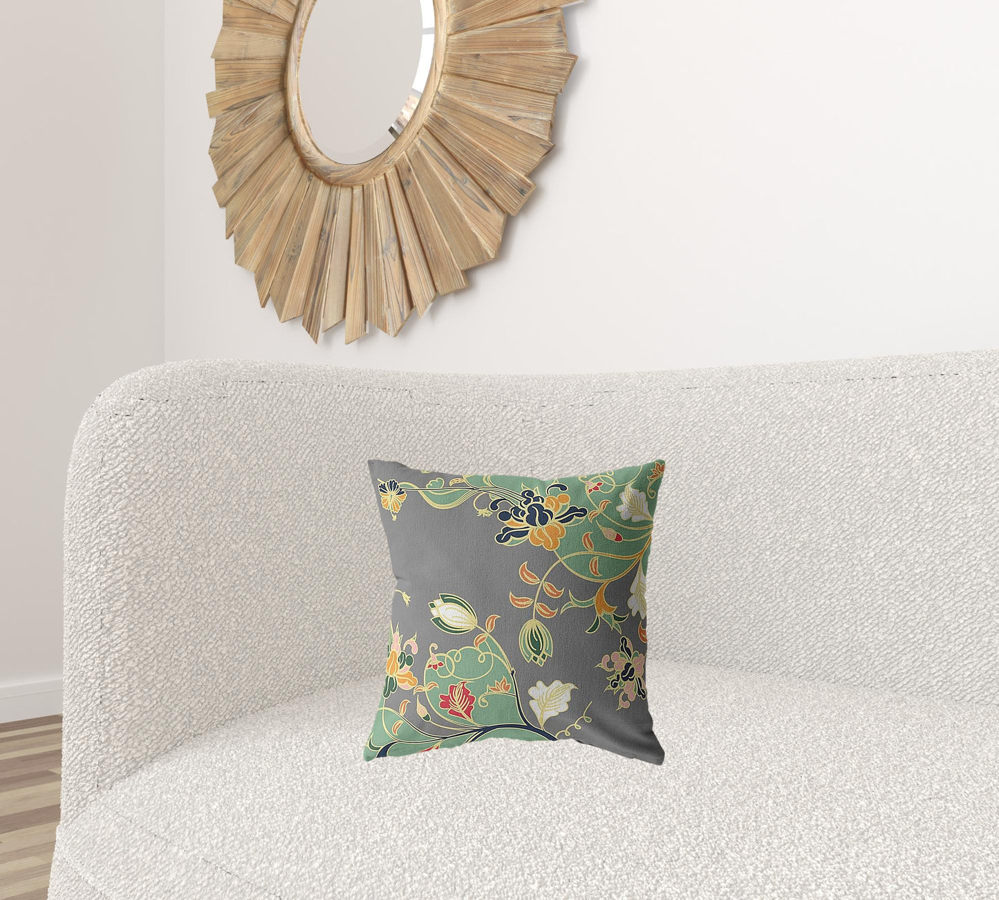 16" Green Gray Garden Zippered Suede Throw Pillow-1