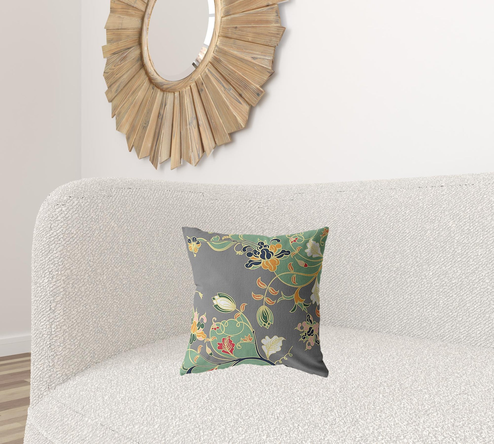 16" Green Gray Garden Zippered Suede Throw Pillow-1