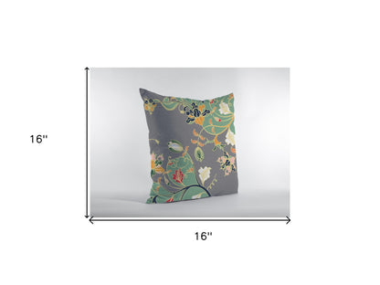 16" Green Gray Garden Zippered Suede Throw Pillow-5