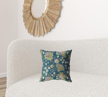 16” Teal Green Jacobean Zippered Suede Throw Pillow-2