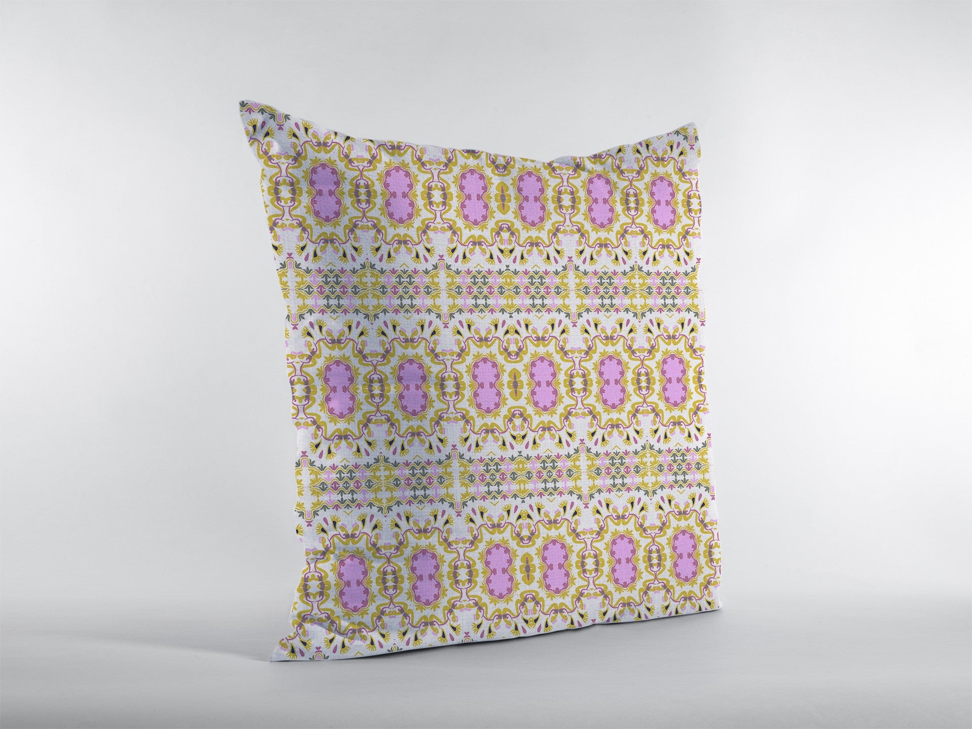 18” Yellow Lavender Geofloral Zippered Suede Throw Pillow-3